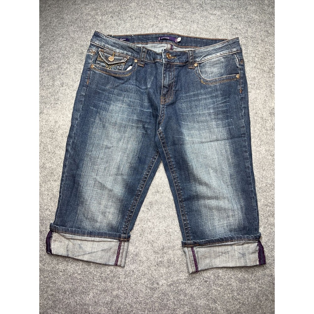 Vigoss Jeans Womens Junior 13 Blue Denim Capris Cuffed Stretch